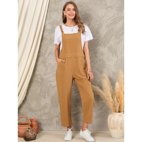 Solid Pocket Sleeveless Button Casual Jumpsuit For Women Solid Pocket Sleeveless Button Casual Jumpsuit For Women