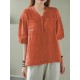 Solid Button Pocket V Neck Half Sleeve Casual Cotton Blouse Solid Button Pocket V Neck Half Sleeve Casual Cotton Blouse